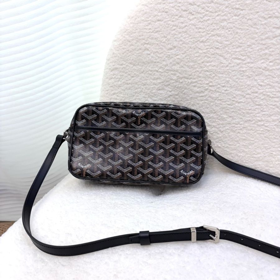 GOYARD 戈雅 Cap-Vert PM 經典 Y 字老花塗層帆布相機包 / 斜背包 / 單肩包(黑色)-7