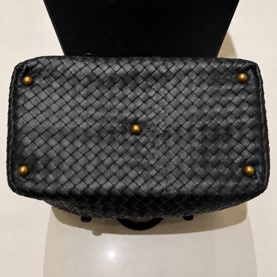 Bottega Veneta 小羊皮黑色編織波士頓包-7
