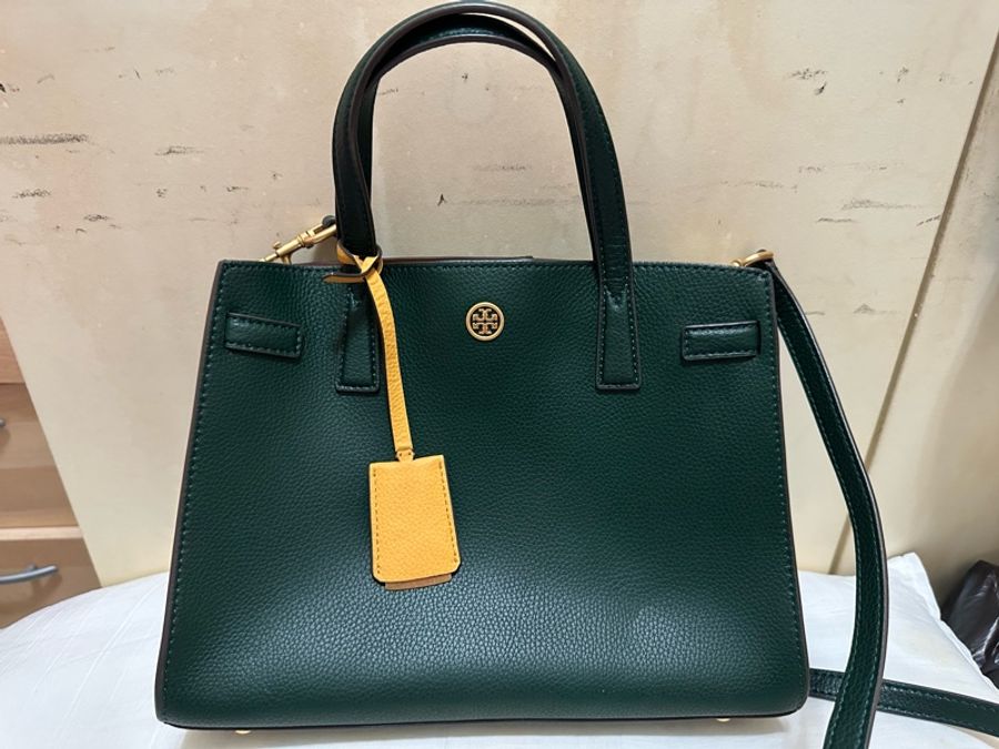 TORY BURCH 小圓標TB荔枝紋皮革手提斜背包-3
