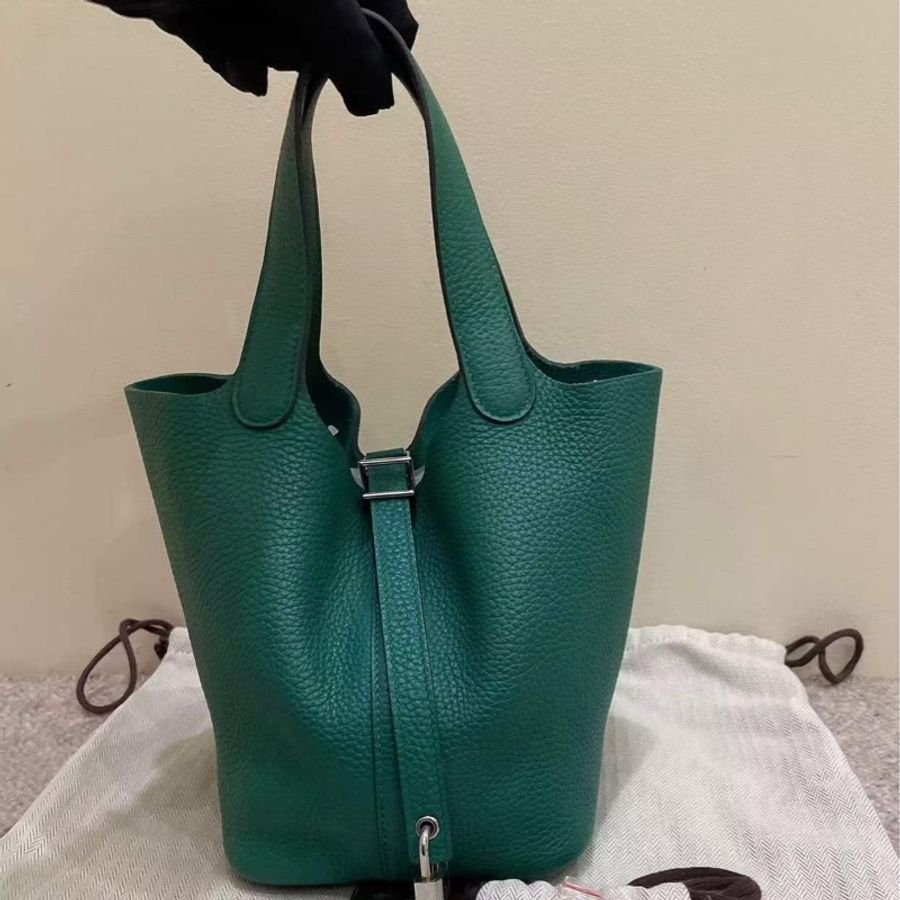 Hermes 菜藍子/水桶18 絲絨綠銀扣 tc D刻 配件塵袋鎖具-1