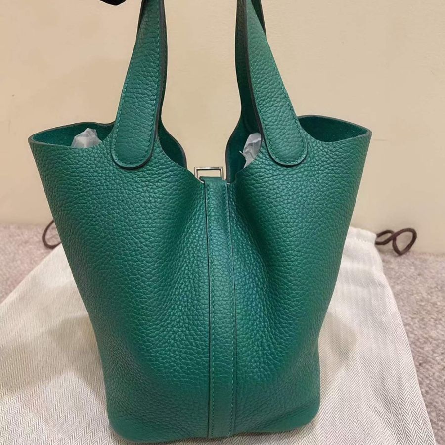 Hermes 菜藍子/水桶18 絲絨綠銀扣 tc D刻 配件塵袋鎖具-2