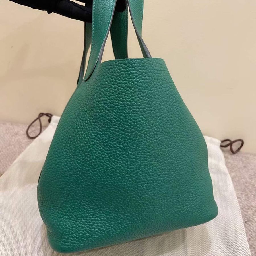 Hermes 菜藍子/水桶18 絲絨綠銀扣 tc D刻 配件塵袋鎖具-3