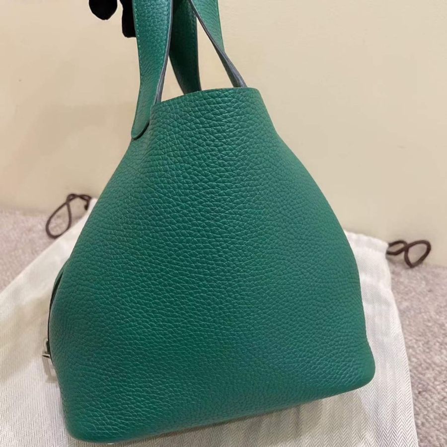 Hermes 菜藍子/水桶18 絲絨綠銀扣 tc D刻 配件塵袋鎖具-4