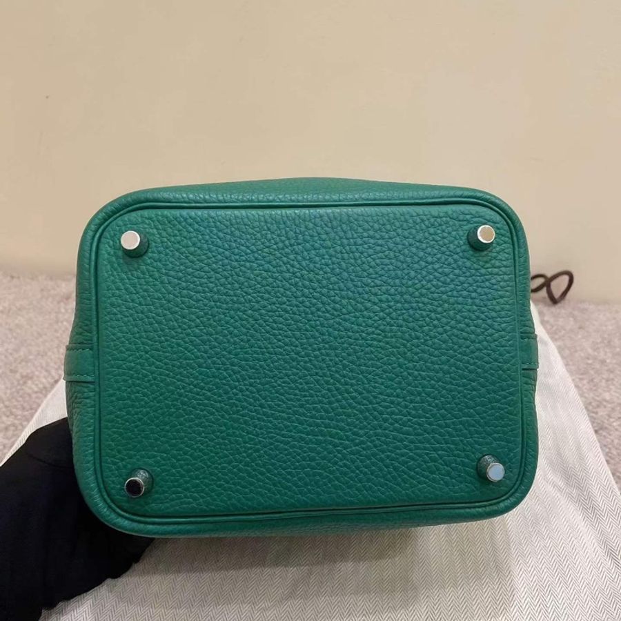 Hermes 菜藍子/水桶18 絲絨綠銀扣 tc D刻 配件塵袋鎖具-5