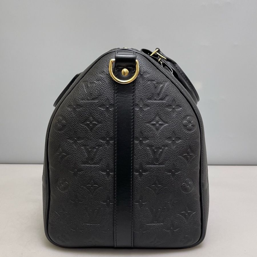 Louis Vuitton路易威登 Keepall45黑色全皮壓紋大logo旅行包 芯片 無肩帶-2