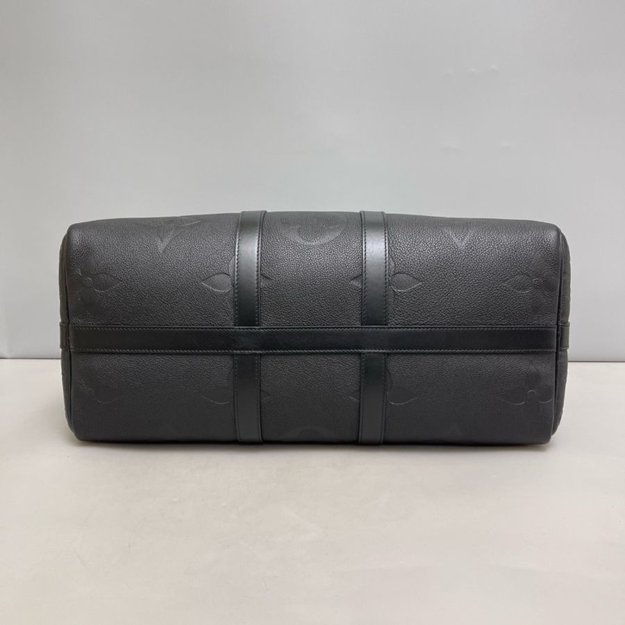 Louis Vuitton路易威登 Keepall45黑色全皮壓紋大logo旅行包 芯片 無肩帶-3