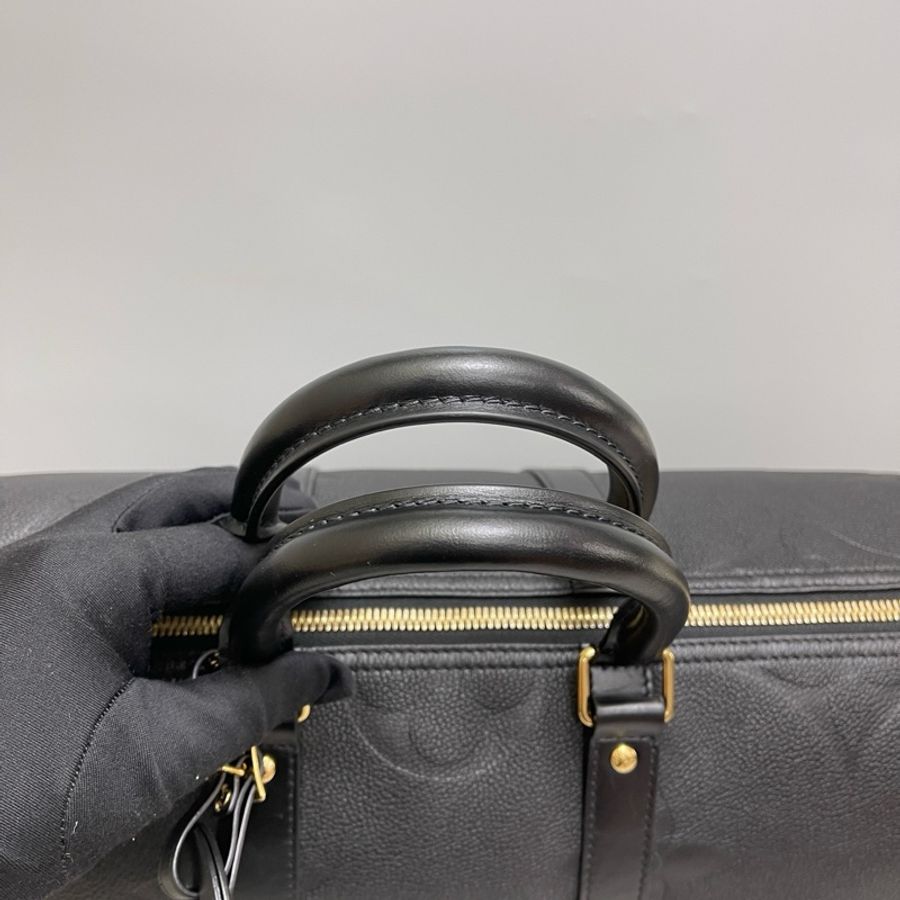 Louis Vuitton路易威登 Keepall45黑色全皮壓紋大logo旅行包 芯片 無肩帶-4