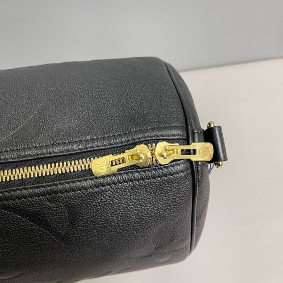 Louis Vuitton路易威登 Keepall45黑色全皮壓紋大logo旅行包 芯片 無肩帶-5