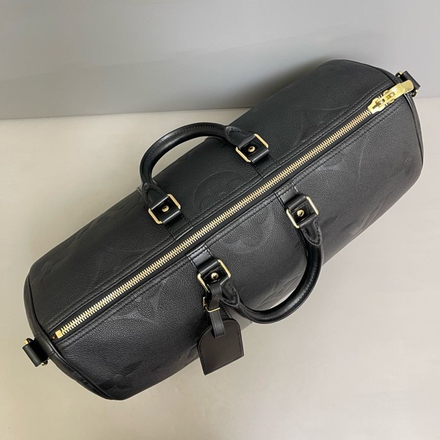 Louis Vuitton路易威登 Keepall45黑色全皮壓紋大logo旅行包 芯片 無肩帶-6