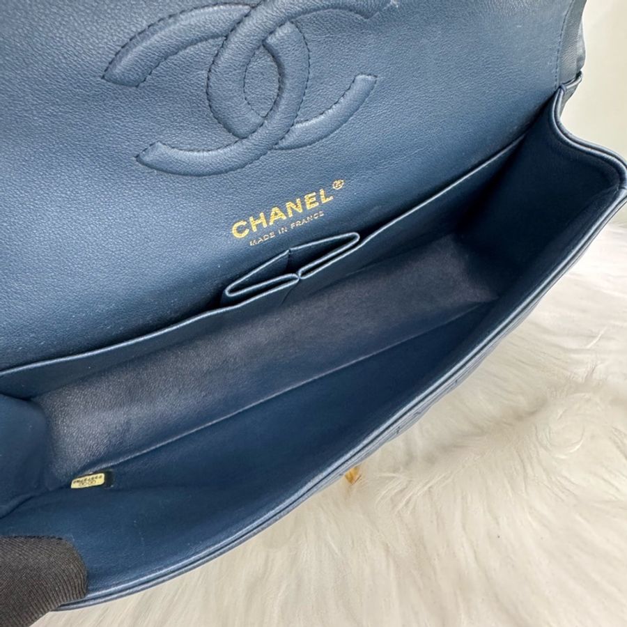 Chanel香奈兒藍色羊皮中號CF鏈條包 23開 小羊皮菱格紋+雙C金扣-8