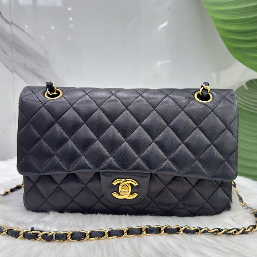 Chanel香奈兒CF中號黑色金扣羊皮鏈條包 16開-0