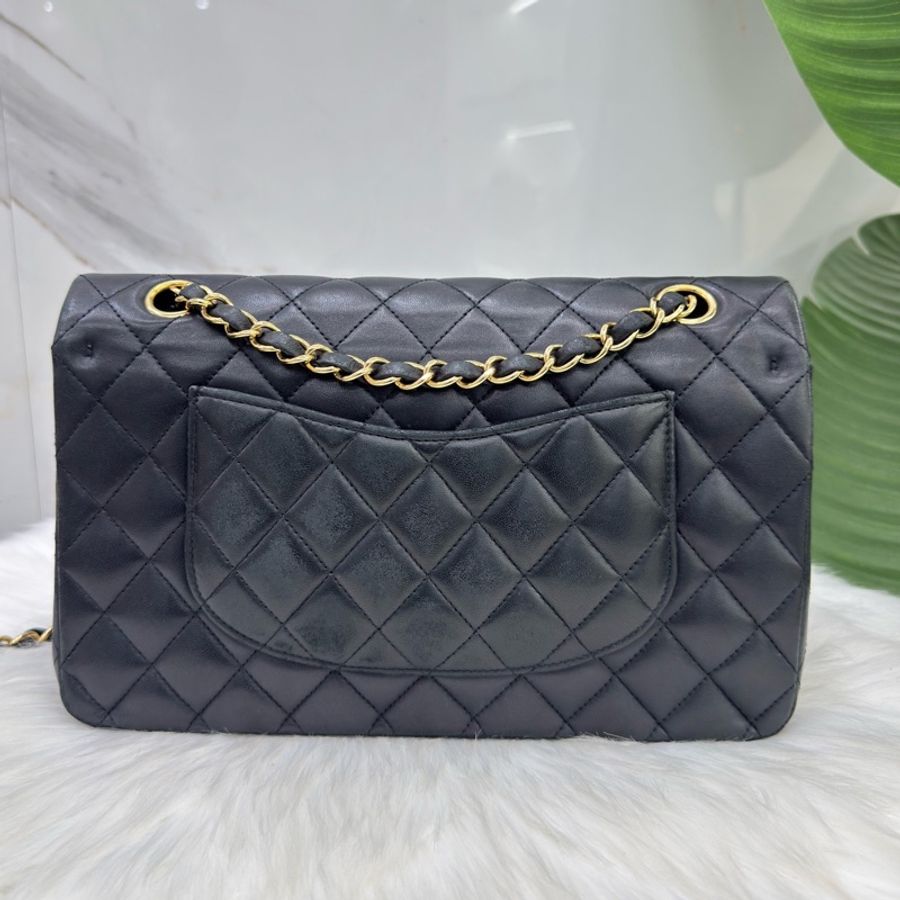 Chanel香奈兒CF中號黑色金扣羊皮鏈條包 16開-1
