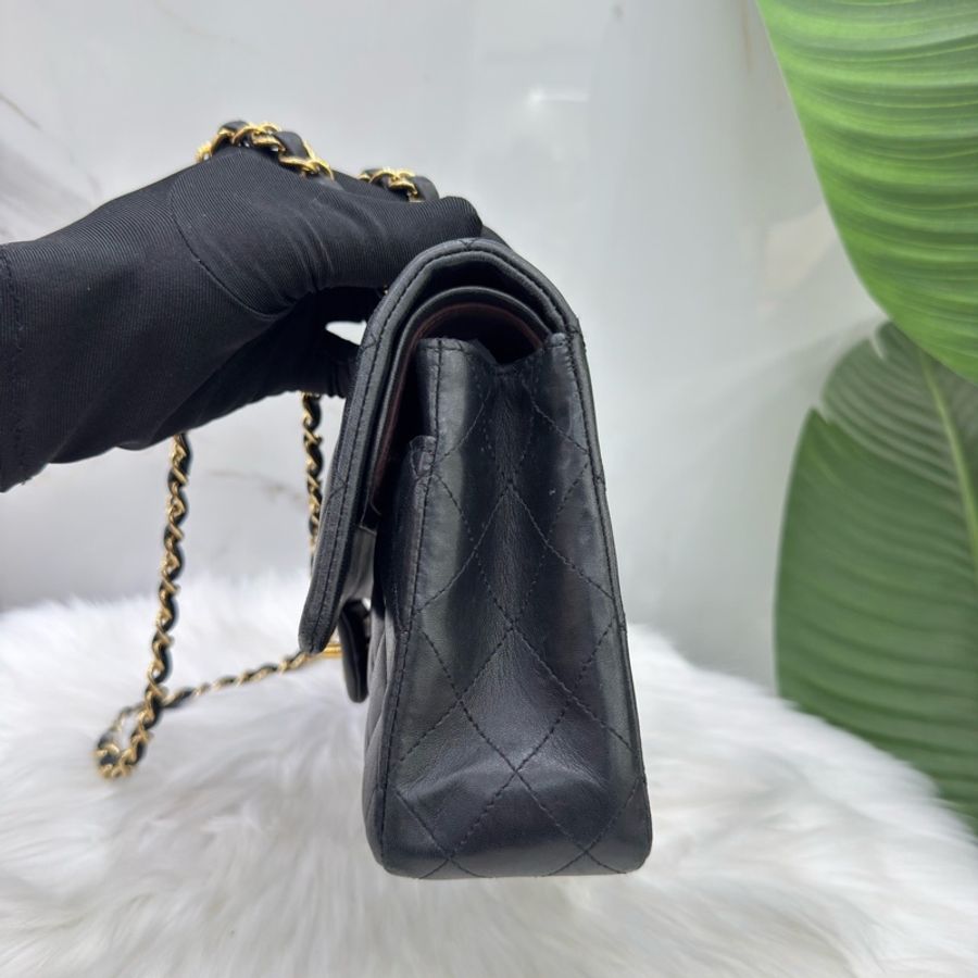 Chanel香奈兒CF中號黑色金扣羊皮鏈條包 16開-2