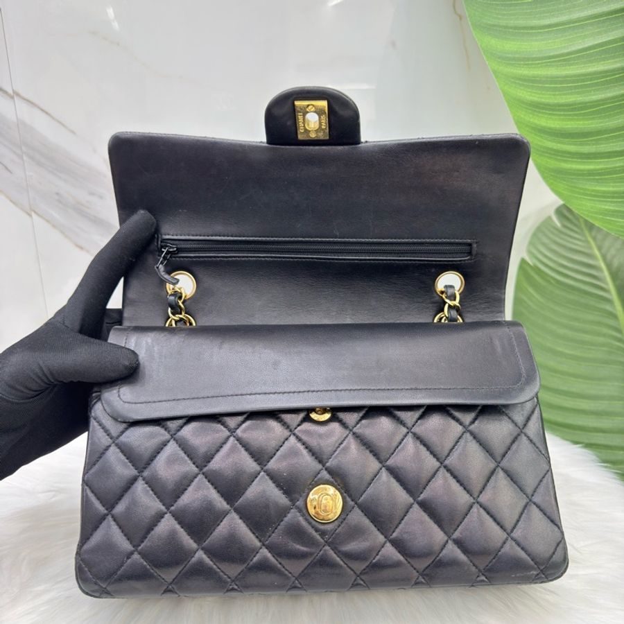 Chanel香奈兒CF中號黑色金扣羊皮鏈條包 16開-6