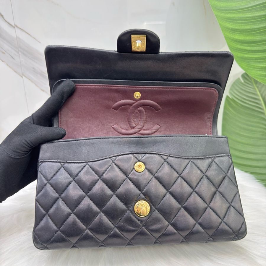 Chanel香奈兒CF中號黑色金扣羊皮鏈條包 16開-7