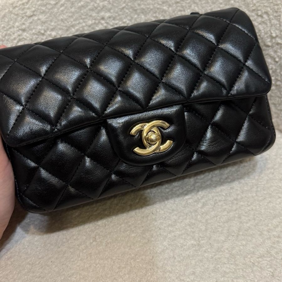 Chanel 經典CF20 黑金 羊皮 肩背包 斜背包-0
