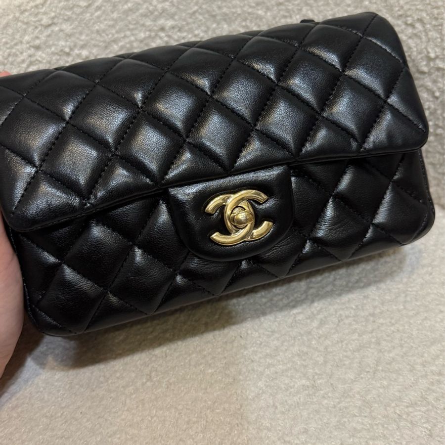 Chanel 經典CF20 黑金 羊皮 肩背包 斜背包-6