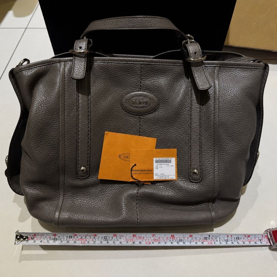 TOD’S 真皮兩用包 灰褐色 小牛皮 義大利製-5