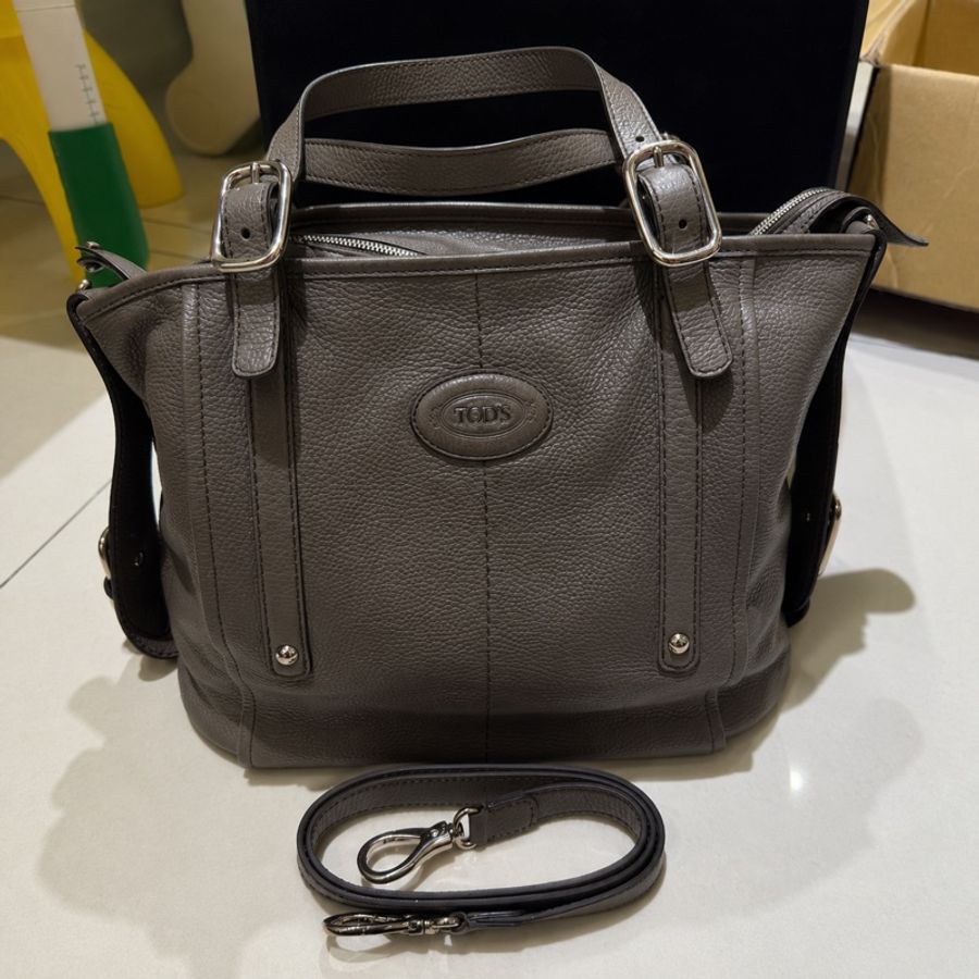 TOD’S 真皮兩用包 灰褐色 小牛皮 義大利製-10