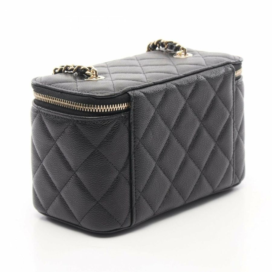 香奈兒 Matelassé 小號化妝單肩包/手提包,帶鏡子,魚子醬紋小牛皮(粒面小牛皮),女士,黑色,AP1341-1