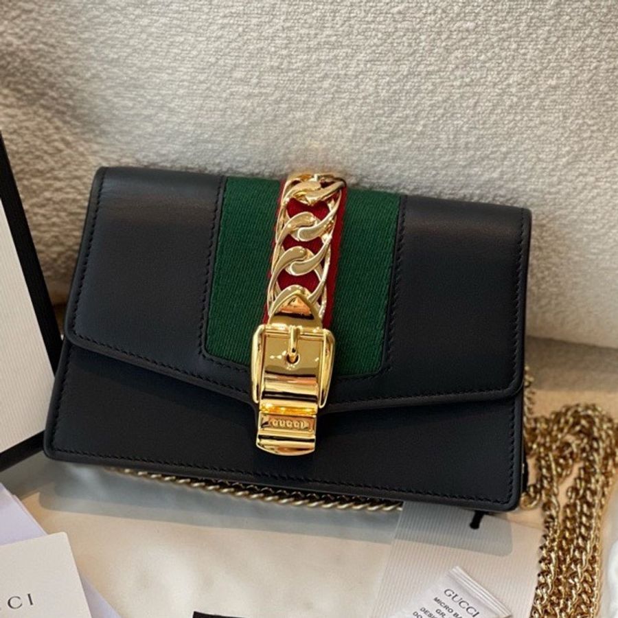未使用 Gucci古馳Sylvie黑金塞爾維亞超迷你鏈條包 附件 塵袋-0