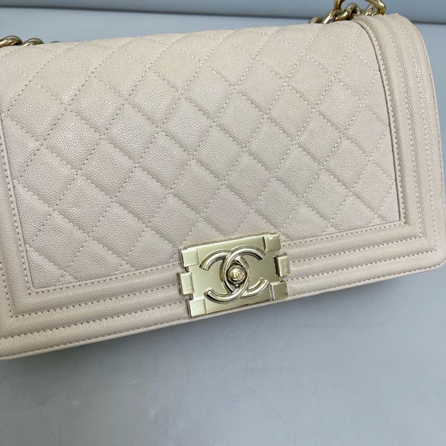 Chanel leboy 25cm 中號藕粉色荔枝紋鏈條-6