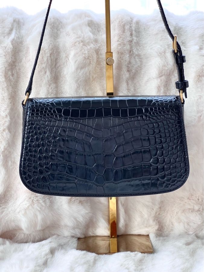 99新 Tory burch/TB湯麗柏琦 Britten黑色鰐魚壓紋腋下包 黑金配色 尺寸:27*16-3