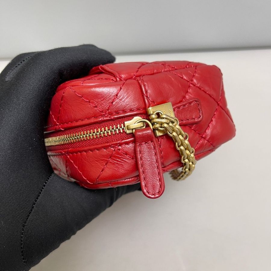 Chanel 紅金油蠟牛皮菱格相機包 26開-5