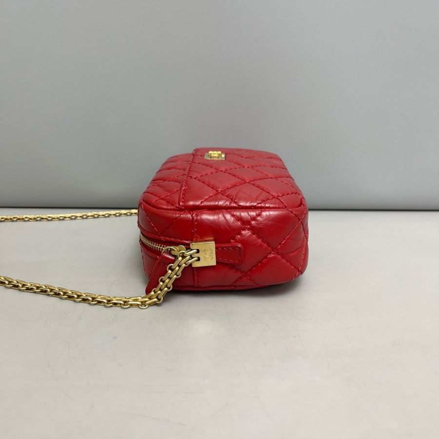 Chanel 紅金油蠟牛皮菱格相機包 26開-7