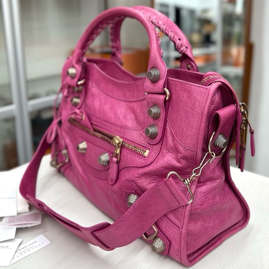 【狀況良好】Balenciaga 巴黎世家 桃粉色復古牛皮大釘機車包-3