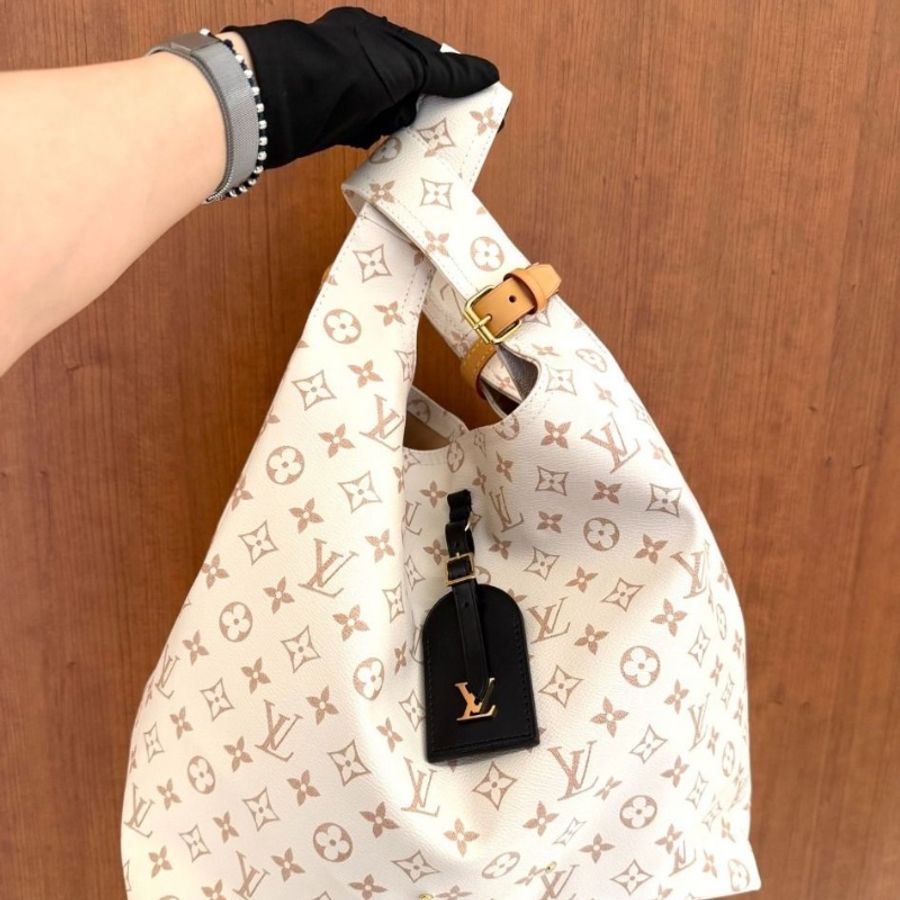 LV 沙色沙丘老花atlantis大號子母包菜籃子芯片款 34*13*32.5 95新 配件子袋 塵袋-9