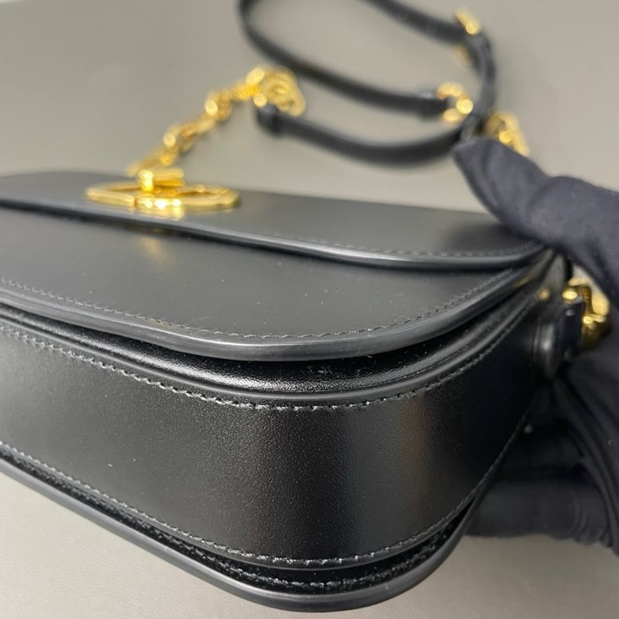 Dior迪奧 蒙田Montaigne Avenue 30 CD扭扣小牛皮手拿單肩斜挎包 黑色 金扣 光面牛皮 黑色琺瑯肩帶-7