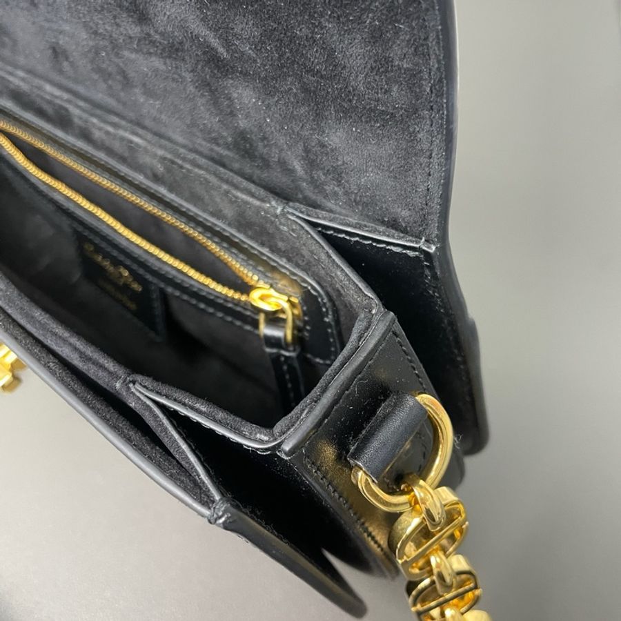 Dior迪奧 蒙田Montaigne Avenue 30 CD扭扣小牛皮手拿單肩斜挎包 黑色 金扣 光面牛皮 黑色琺瑯肩帶-13