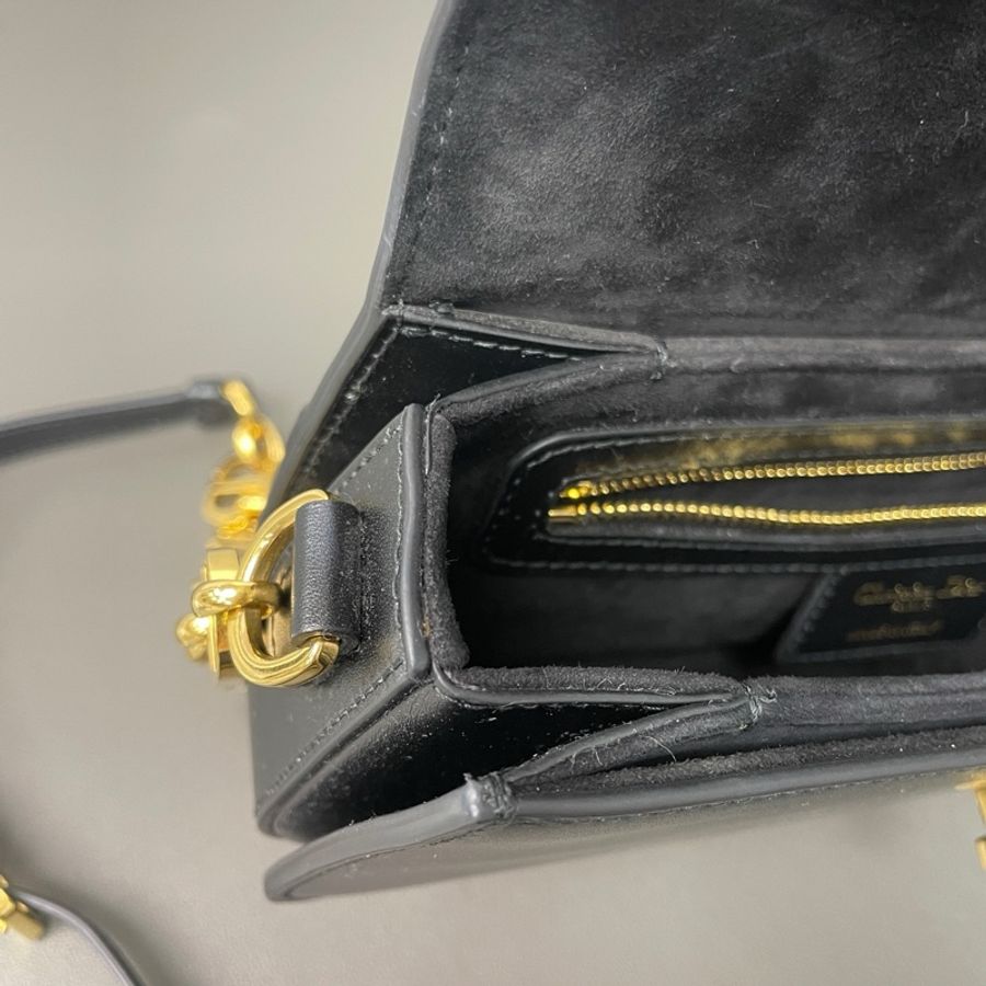 Dior迪奧 蒙田Montaigne Avenue 30 CD扭扣小牛皮手拿單肩斜挎包 黑色 金扣 光面牛皮 黑色琺瑯肩帶-14