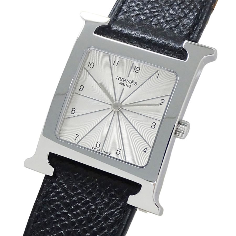 愛馬仕 (Hermes) 男童腕錶 H-Watch 石英 QZ 不鏽鋼 SS 皮革 HH1.510 銀色/黑色 □A-0