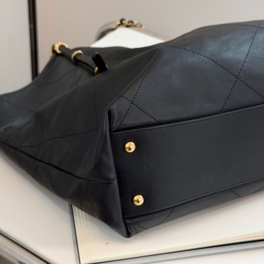 香奈兒Chanel 25s tote 大托特maxi購物袋黑金牛皮單肩包 芯片款-4