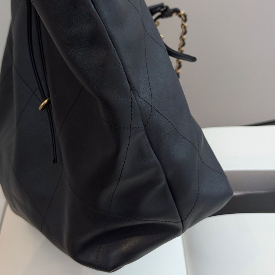 香奈兒Chanel 25s tote 大托特maxi購物袋黑金牛皮單肩包 芯片款-6
