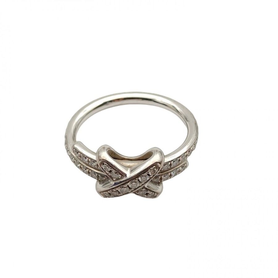 CHAUMET JuxeDeLiens歡緣大叉戒指18K白金/鑽石52-1