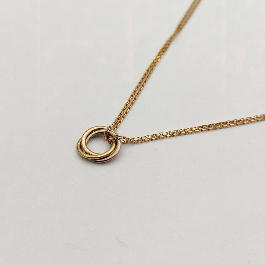 CARTIER Trinity三色金三環雙鏈18K黃金/18K白金/18K玫瑰金項鏈-2