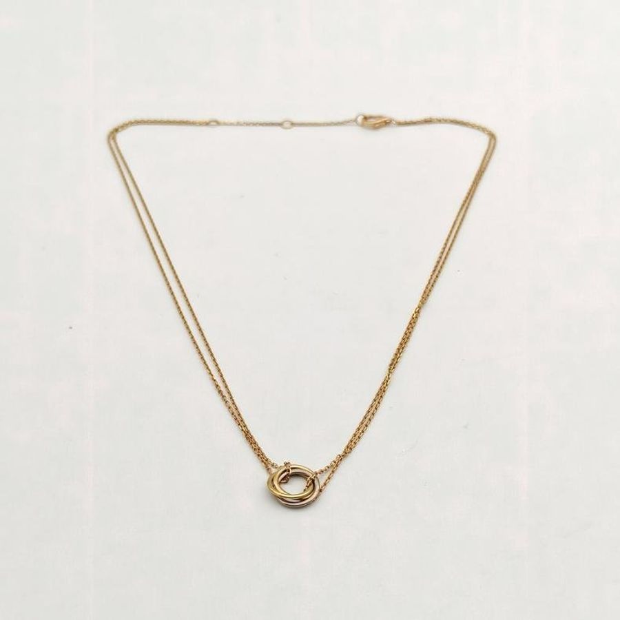 CARTIER Trinity三色金三環雙鏈18K黃金/18K白金/18K玫瑰金項鏈-4