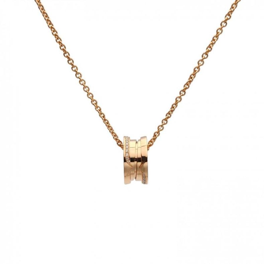 BVLGARI 18K玫瑰金鑽石邊鑽彈簧項鏈-0