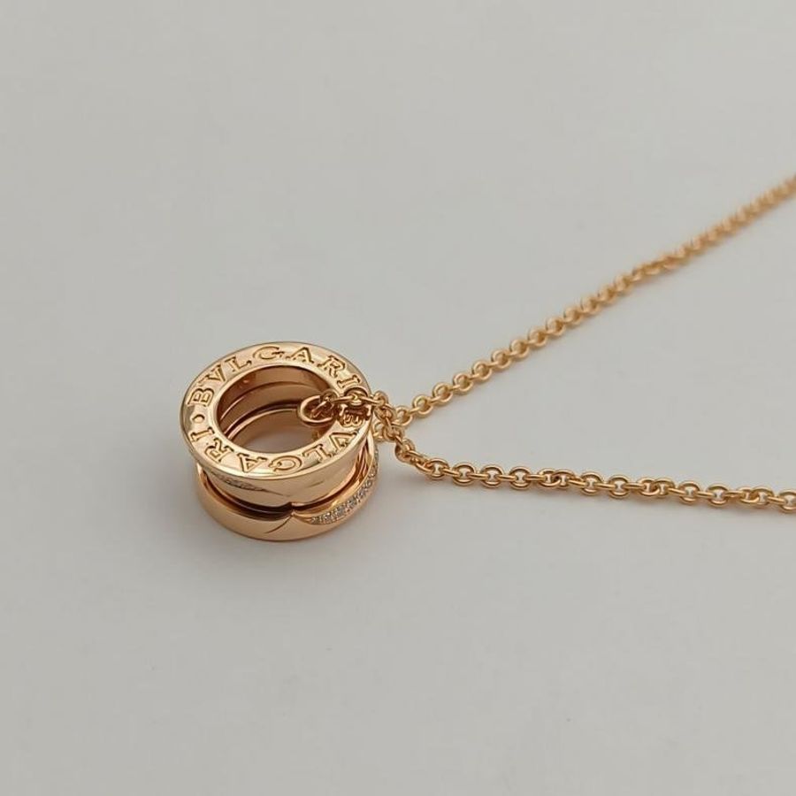 BVLGARI 18K玫瑰金鑽石邊鑽彈簧項鏈-2