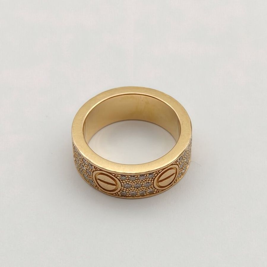 CARTIER LOVE三排鑽寬版戒指18K玫瑰金/鑽石49-2