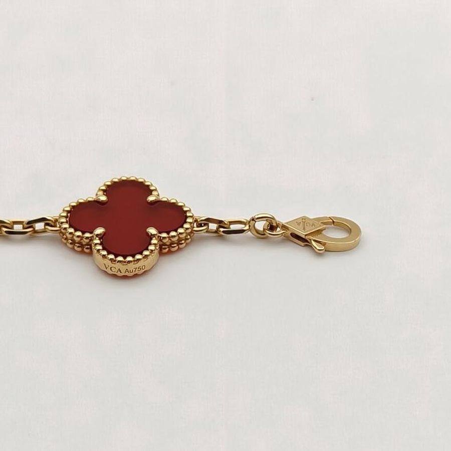 VAN CLEEF&ARPELS VintageAlhambra中號五花手鏈新扣18K黃金/紅玉髓S-M碼-3