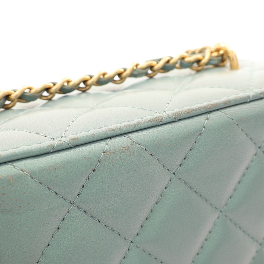 Vanity Case 肩背包 珠光綠色 菱格紋羊皮 金釦【CHANEL 香奈兒】-11