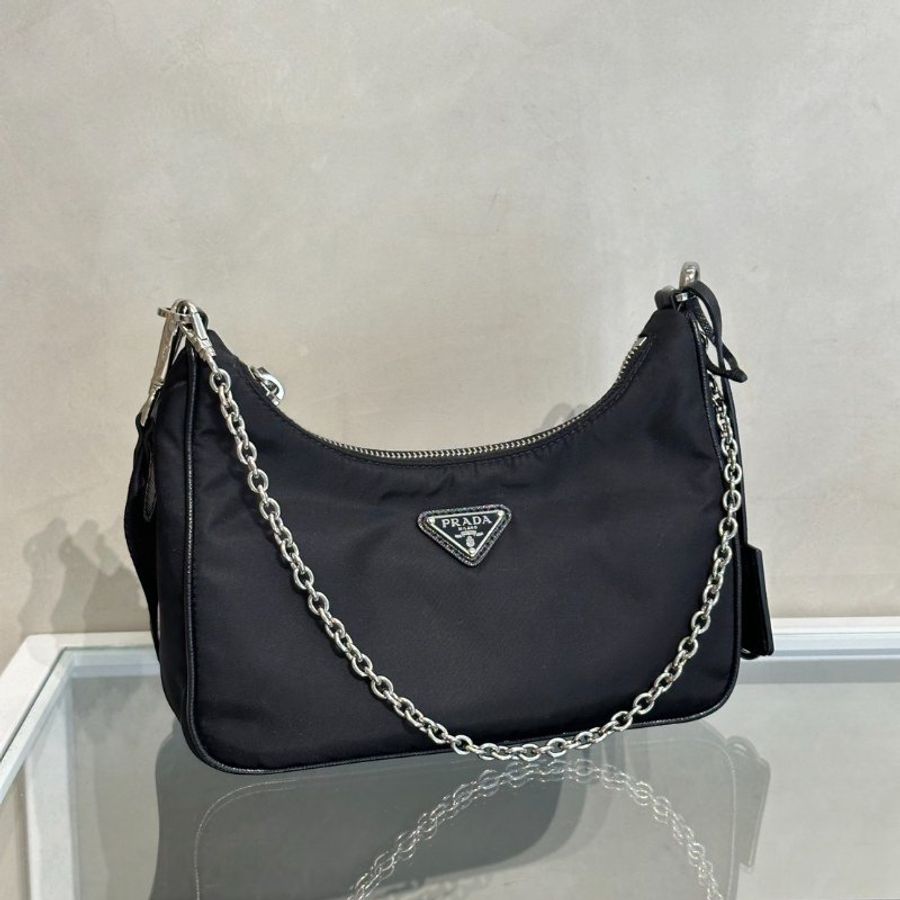 PRADA 經典三合一尼龍斜背包 - 黑銀-2