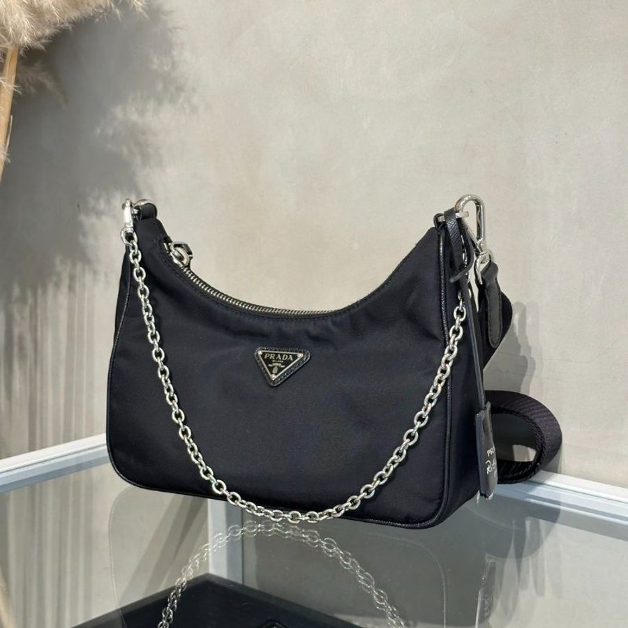PRADA 經典三合一尼龍斜背包 - 黑銀-3