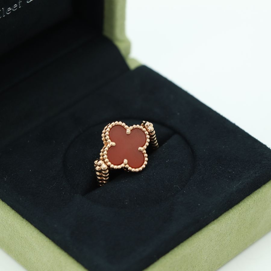 Van Cleef & Arpel Vintage Alhambra 紅玉髓 鐳射 雙面戒指 Au750 戒碼 52 |專櫃 21 萬-1