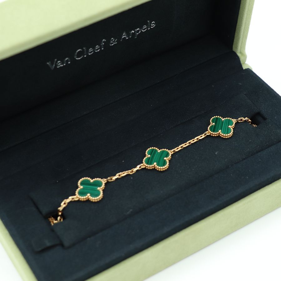 (大全配♥️) Van Cleef & Arpels 孔雀石 Vintage Alhambra 五花 🌸 手鍊 四葉 幸運圖案-3