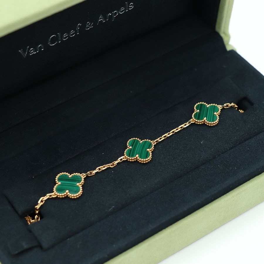 (大全配♥️) Van Cleef & Arpels 孔雀石 Vintage Alhambra 五花 🌸 手鍊 四葉 幸運圖案-4